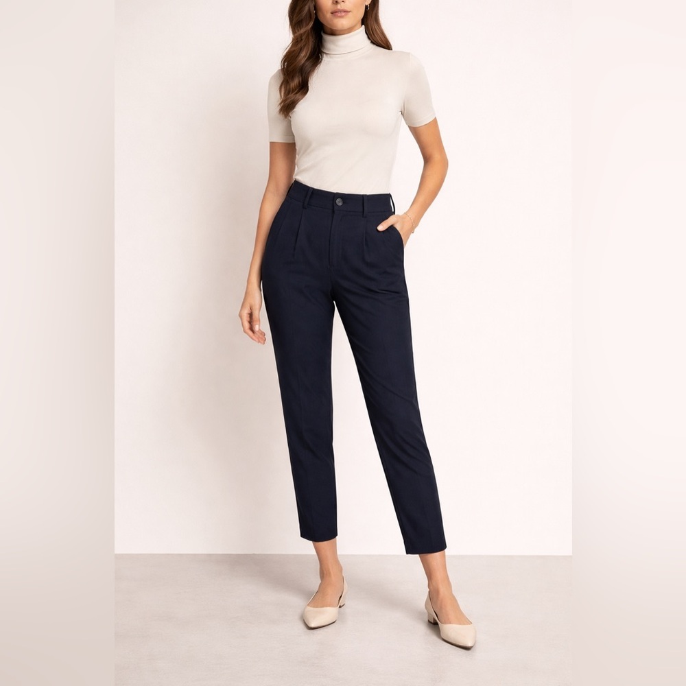 Elvine Navy Trousers Pleated Dress Pants Minimalist Old Money Size 36